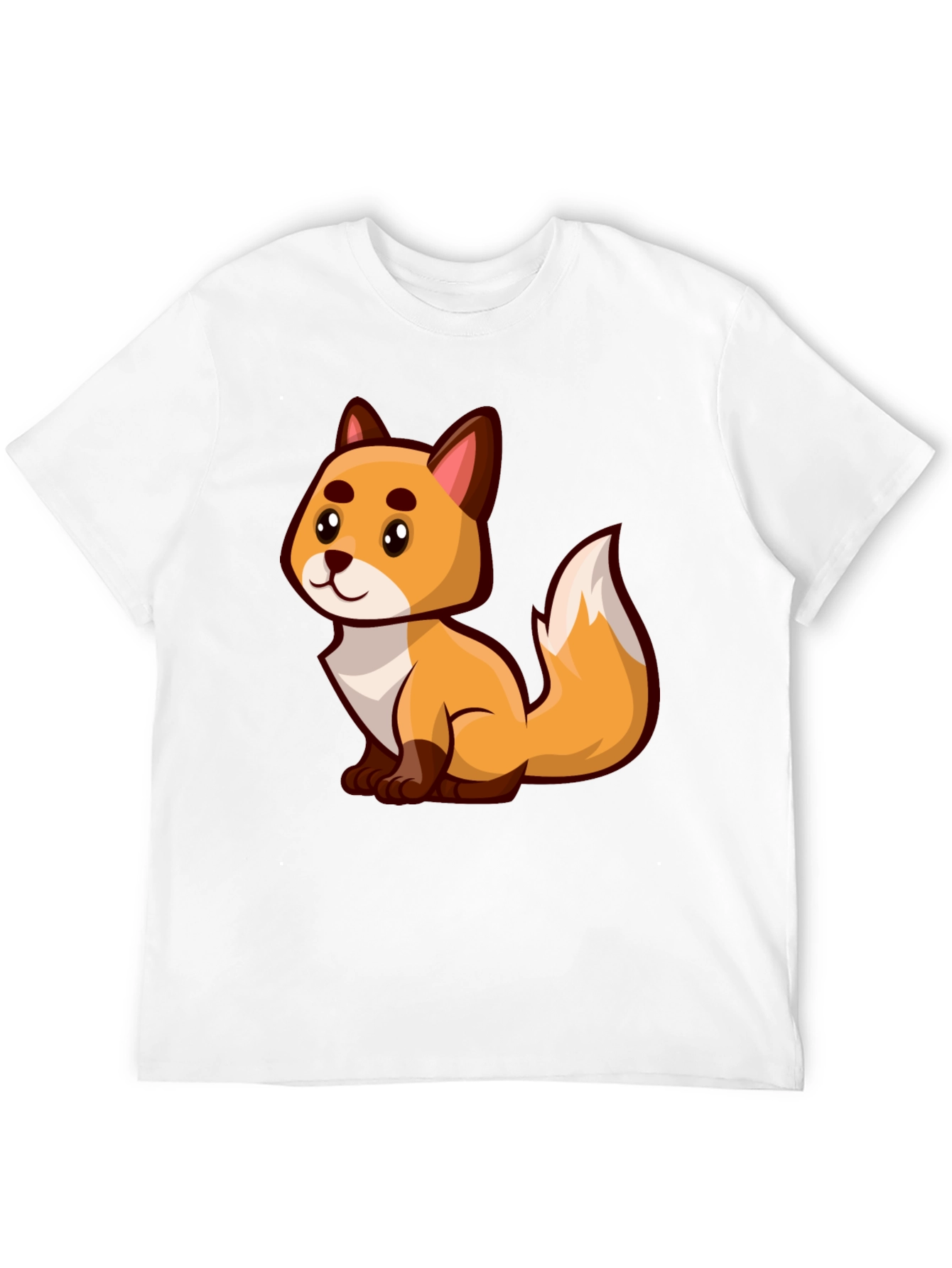 Cartoon Fox Graphic Tee - Black Crew Neck