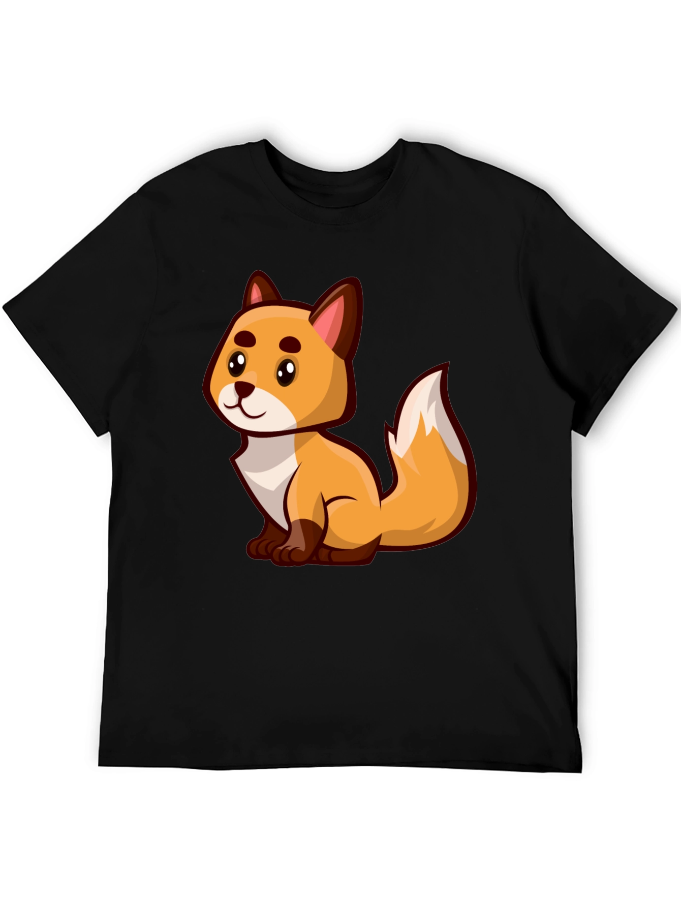Cartoon Fox Graphic Tee - Black Crew Neck