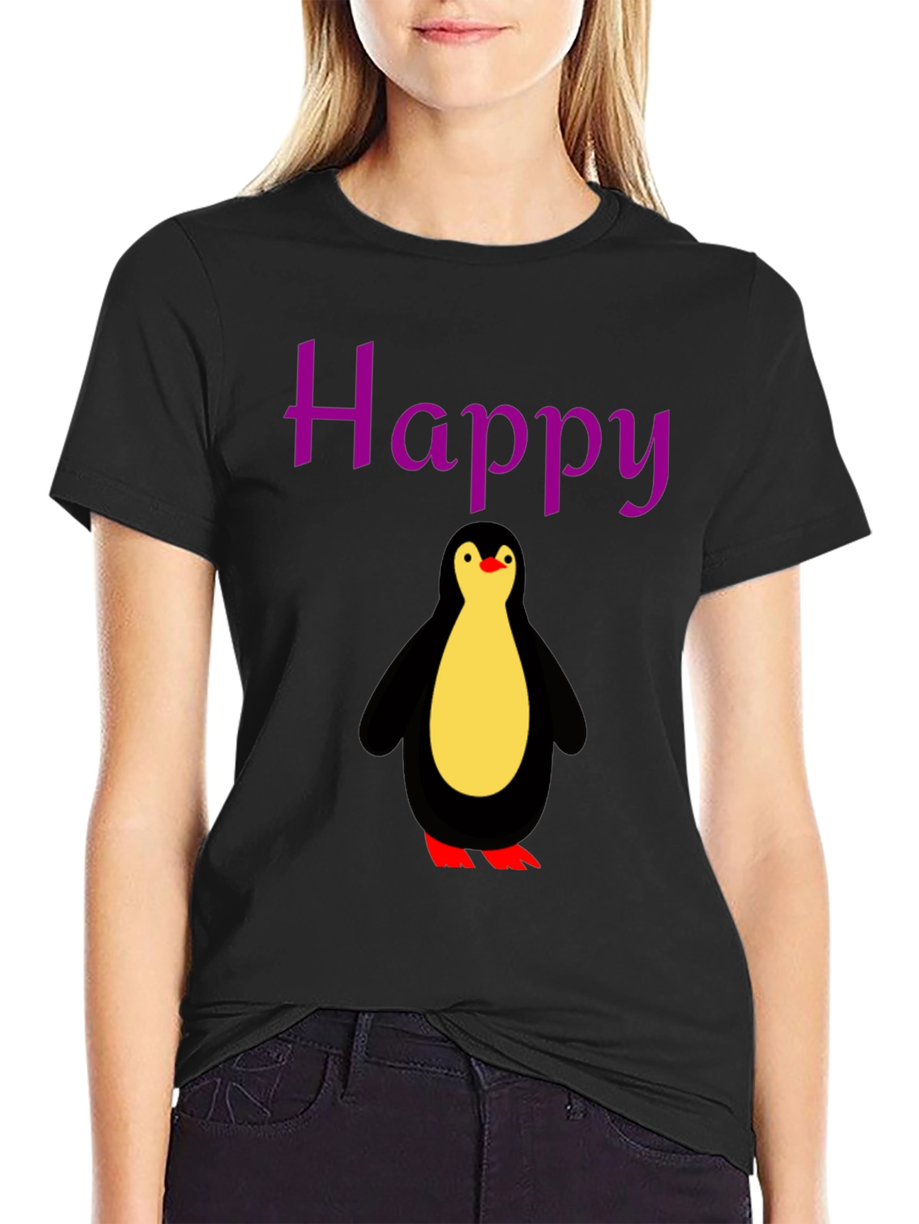 Happy Penguin Graphic Tee - Black
