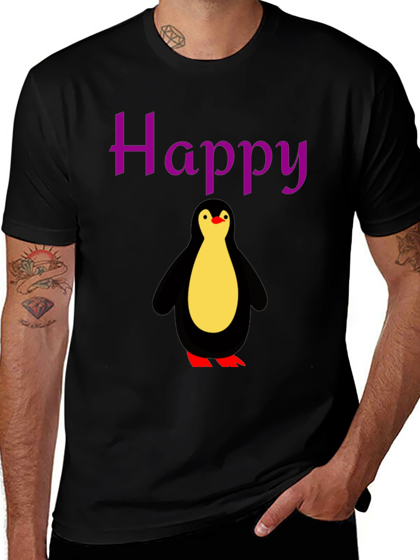Happy Penguin Graphic Tee - Black