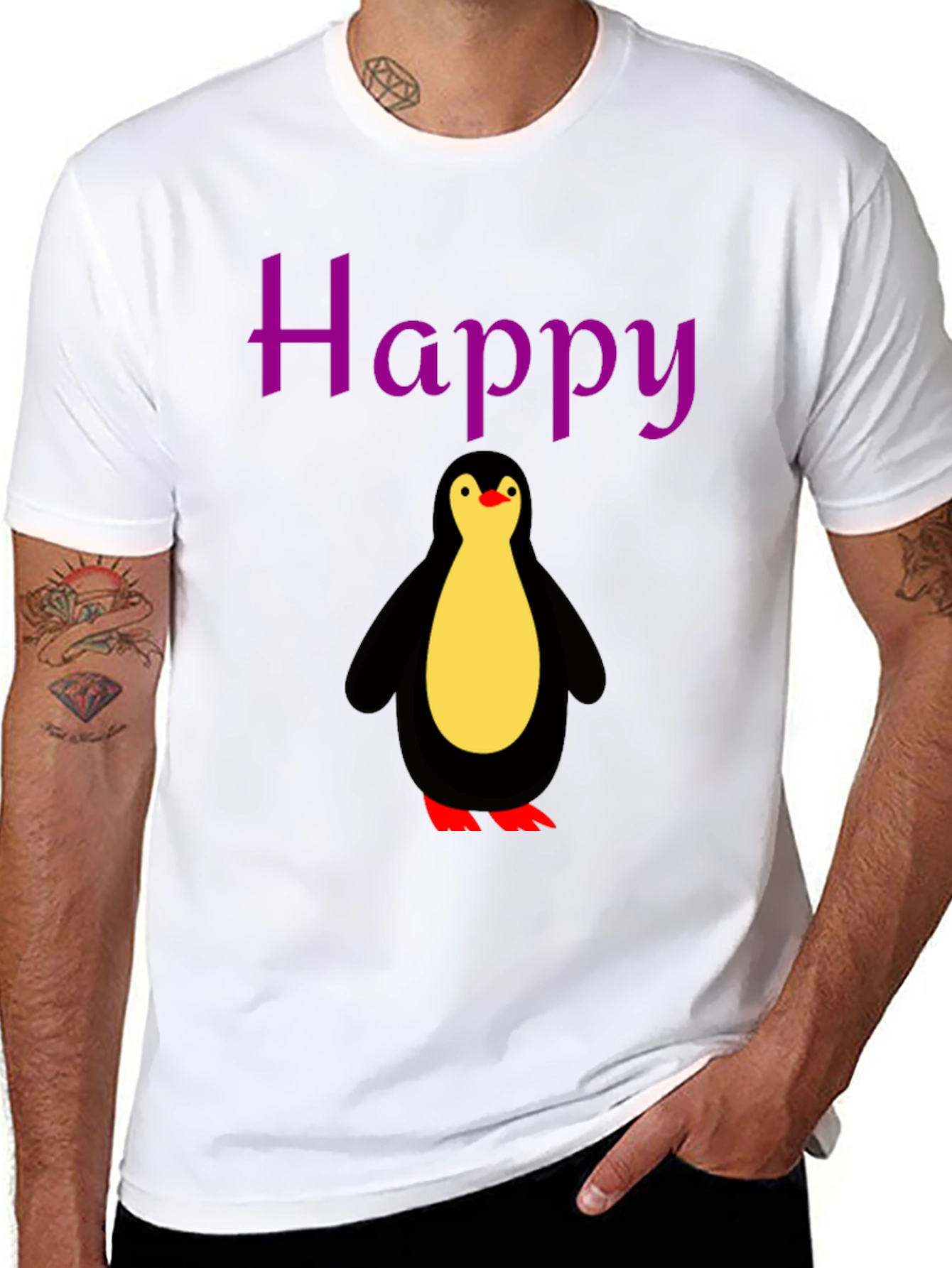 Happy Penguin Graphic Tee - Black