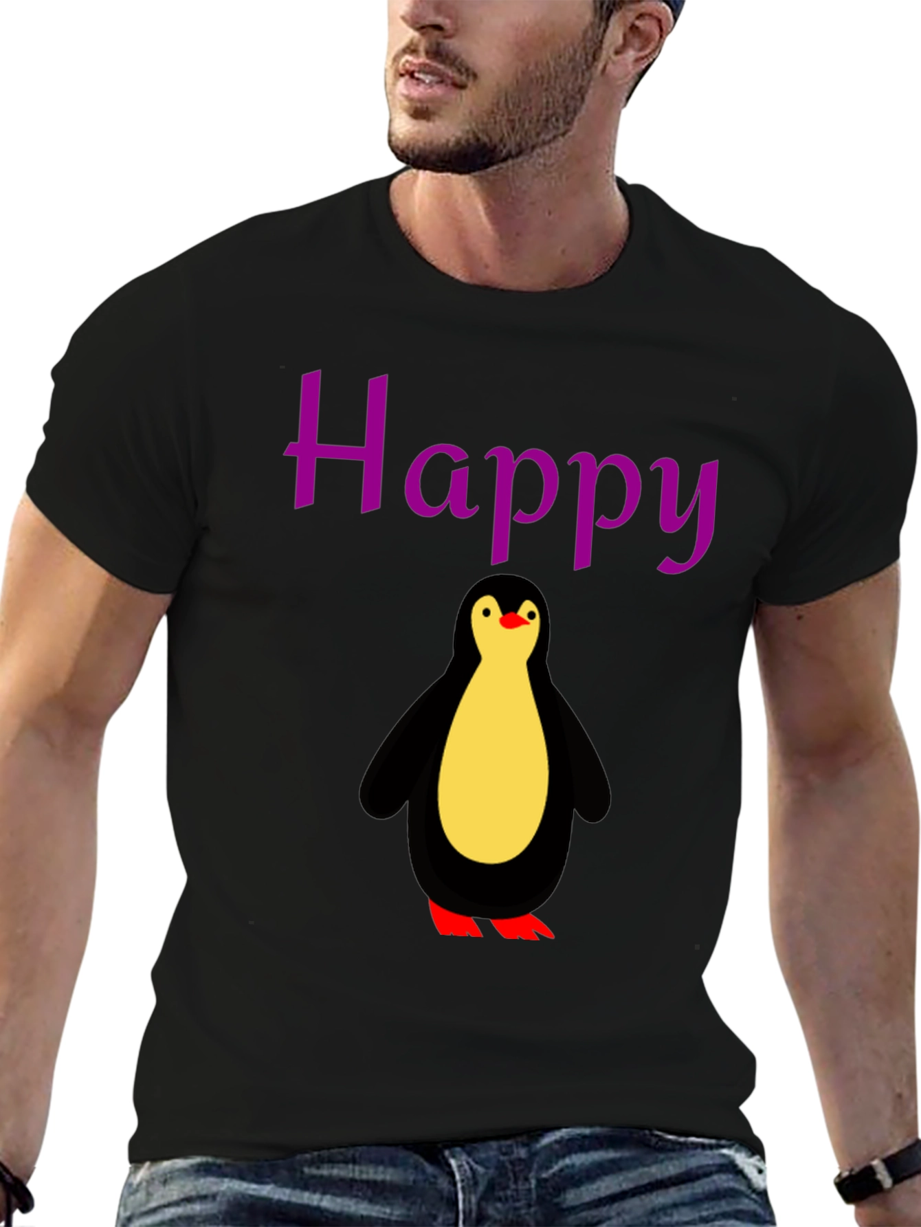 Happy Penguin Graphic Tee - Black