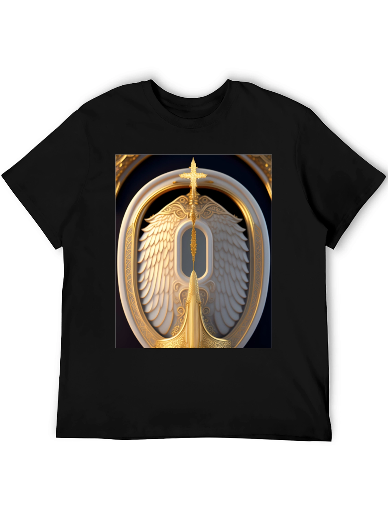Winged Cross Graphic Tee - Stylish Black T-Shirt