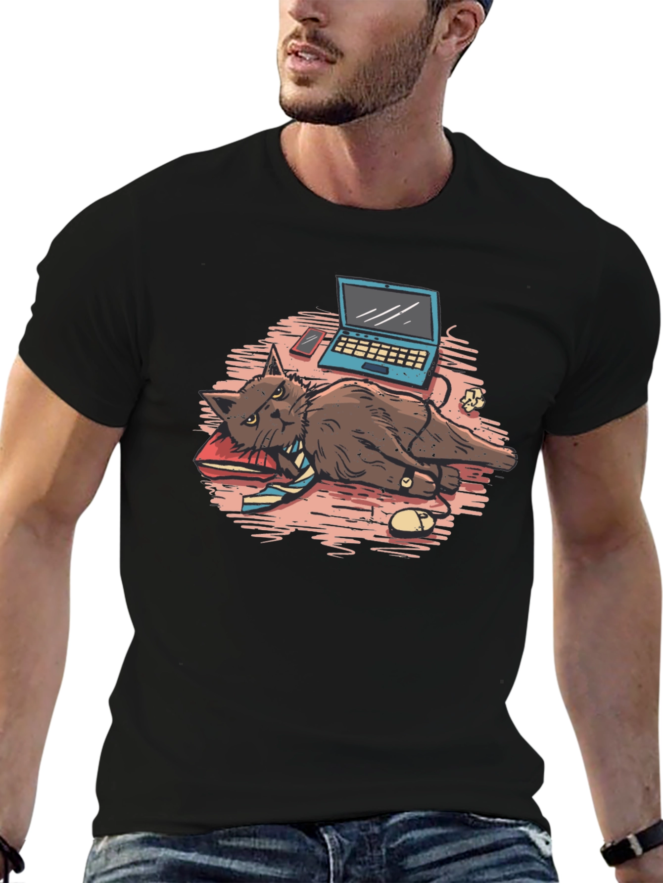 Work From Home Cat Graphic Tee