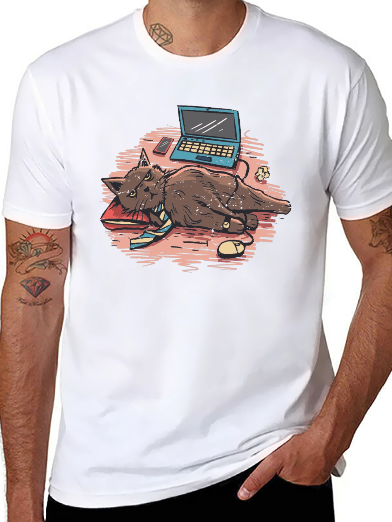 Work From Home Cat Graphic Tee