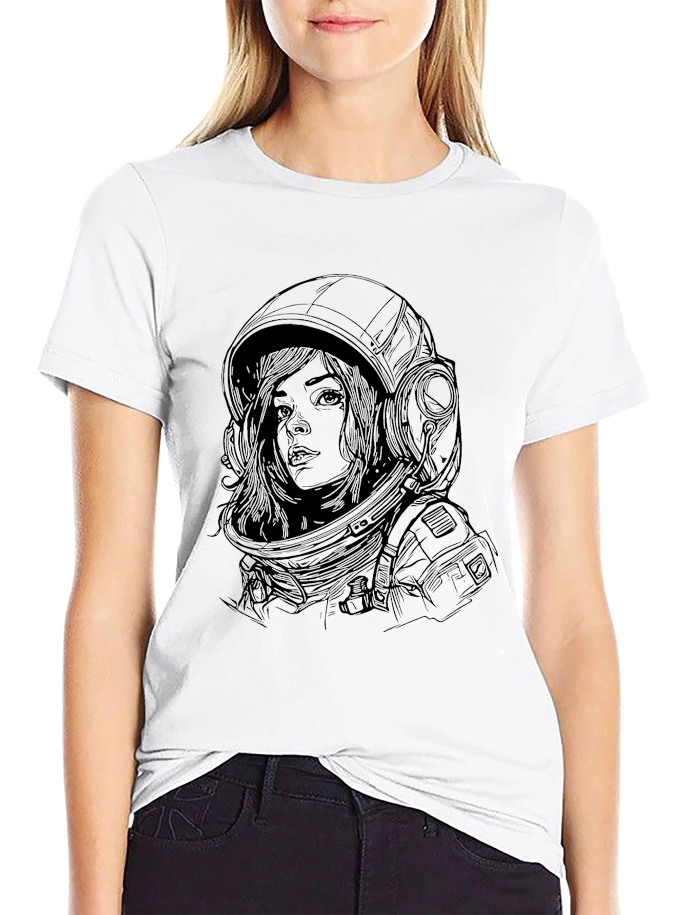Astronaut Woman Graphic Tee - Premium Black Cotton T-Shirt