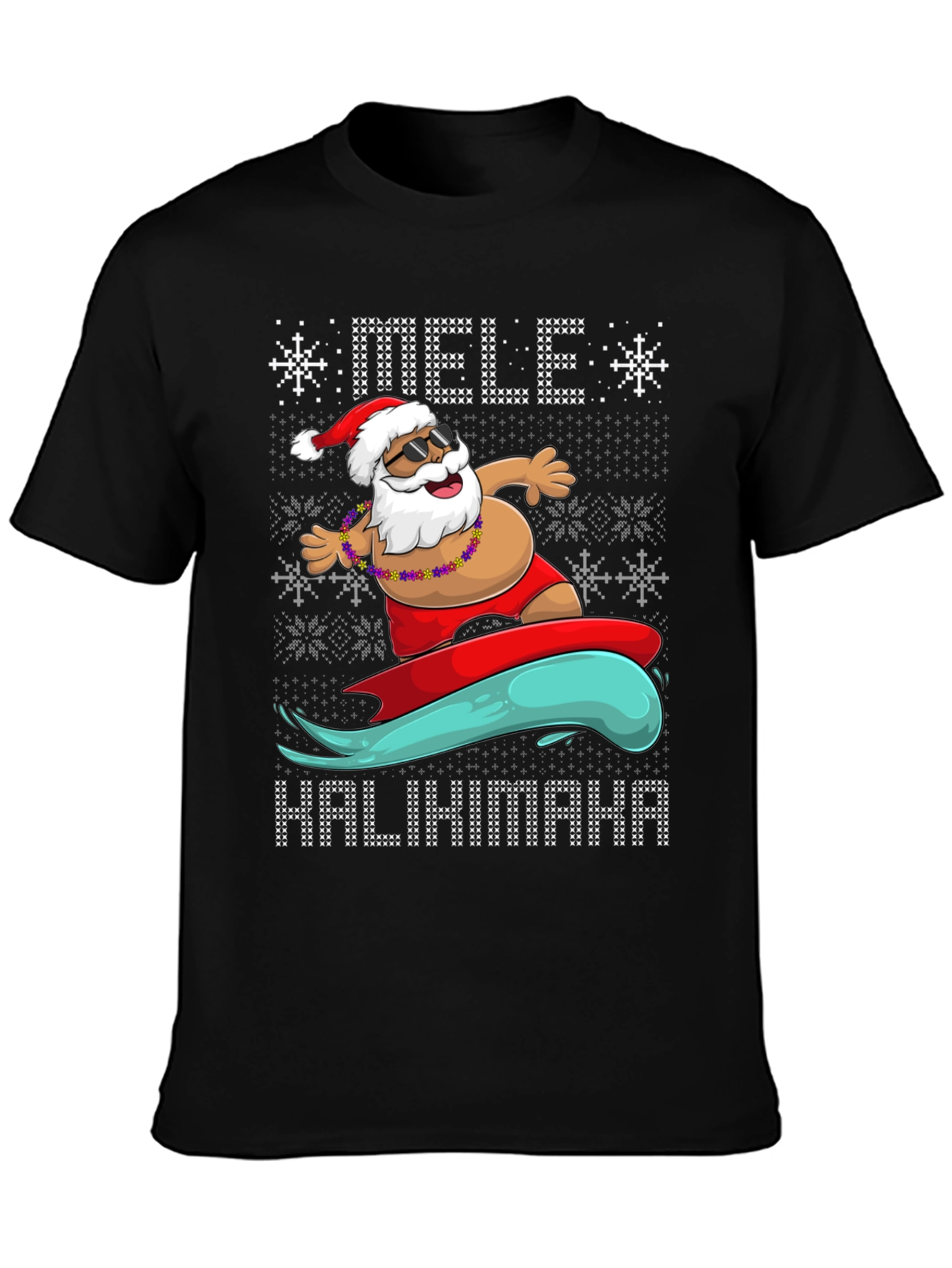 Surfing Santa Mele Kalikimaka Holiday Tee