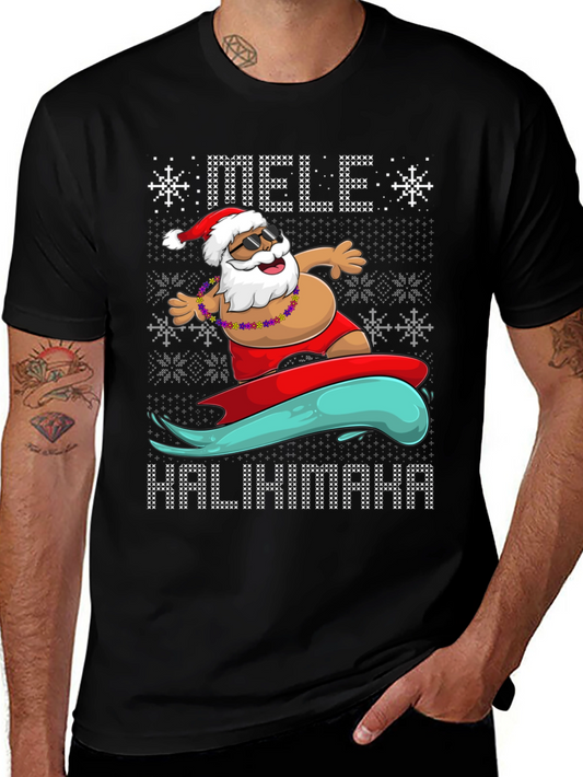 Surfing Santa Mele Kalikimaka Holiday Tee