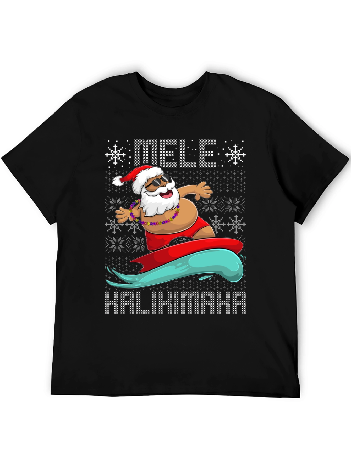 Surfing Santa Mele Kalikimaka Holiday Tee