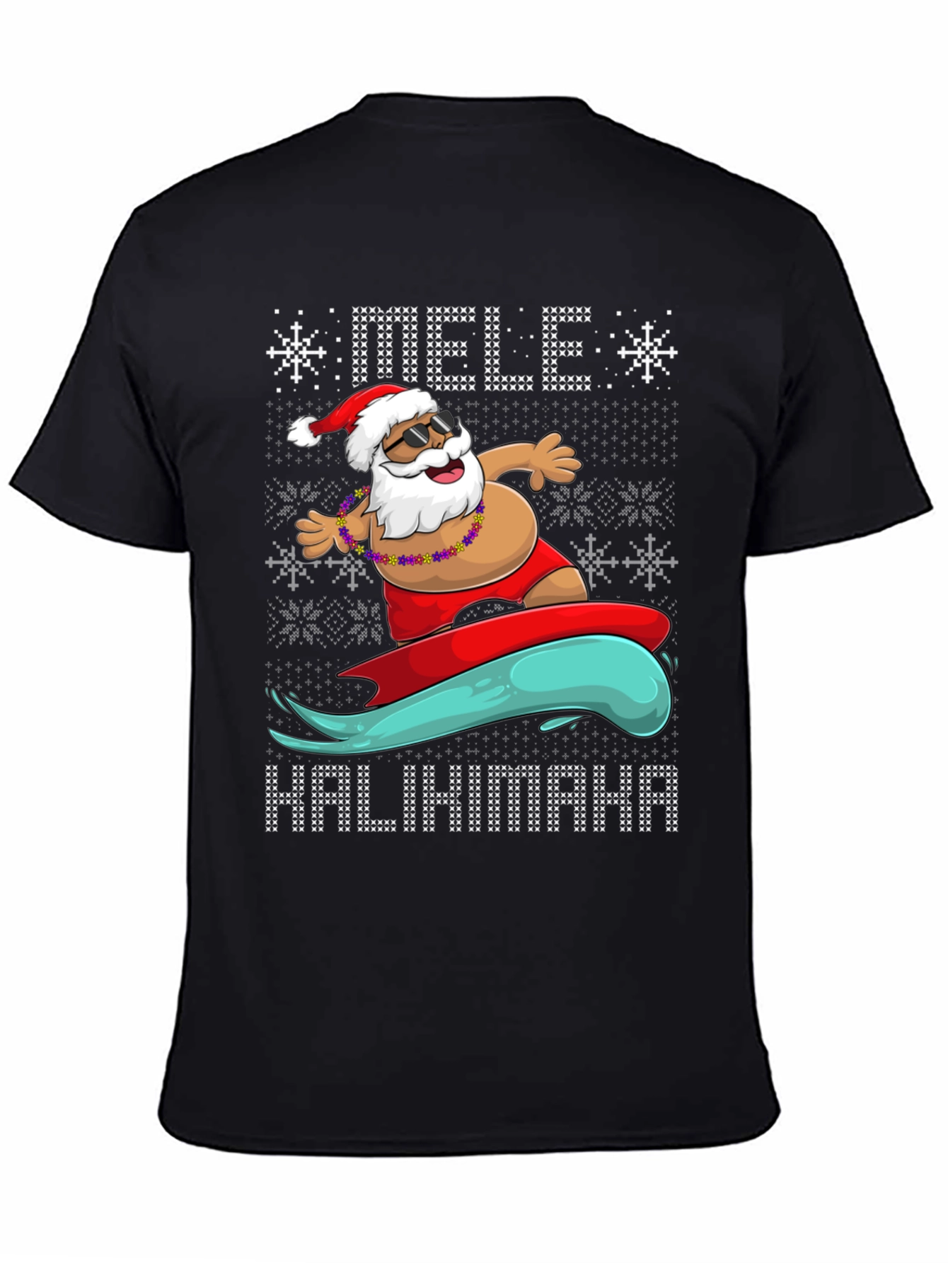 Surfing Santa Mele Kalikimaka Holiday Tee