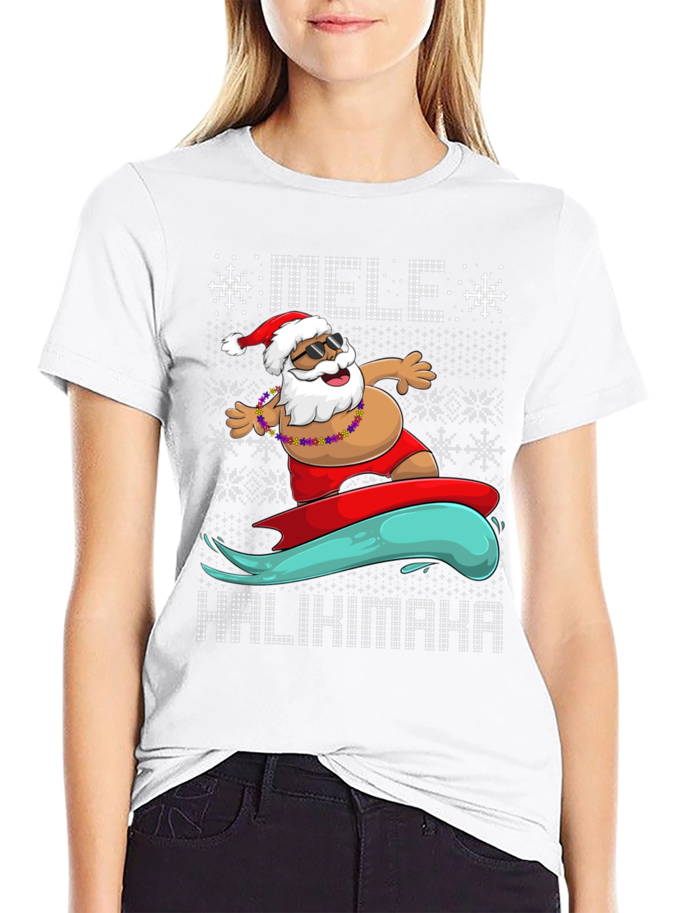 Surfing Santa Mele Kalikimaka Holiday Tee