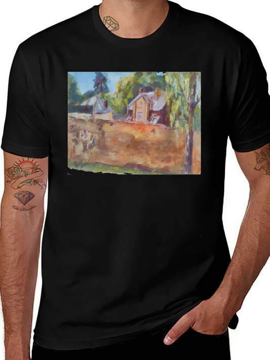 Artistic Landscape Print Black T-Shirt