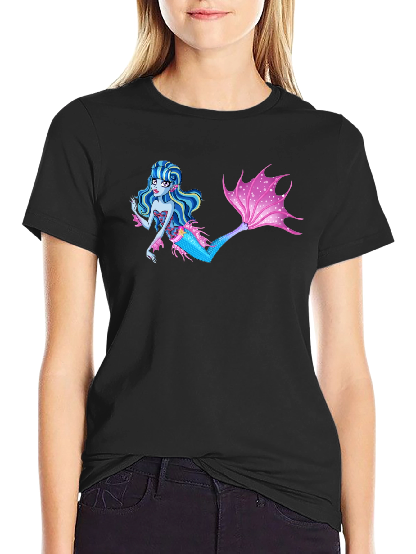 Mermaid Graphic Black T-Shirt