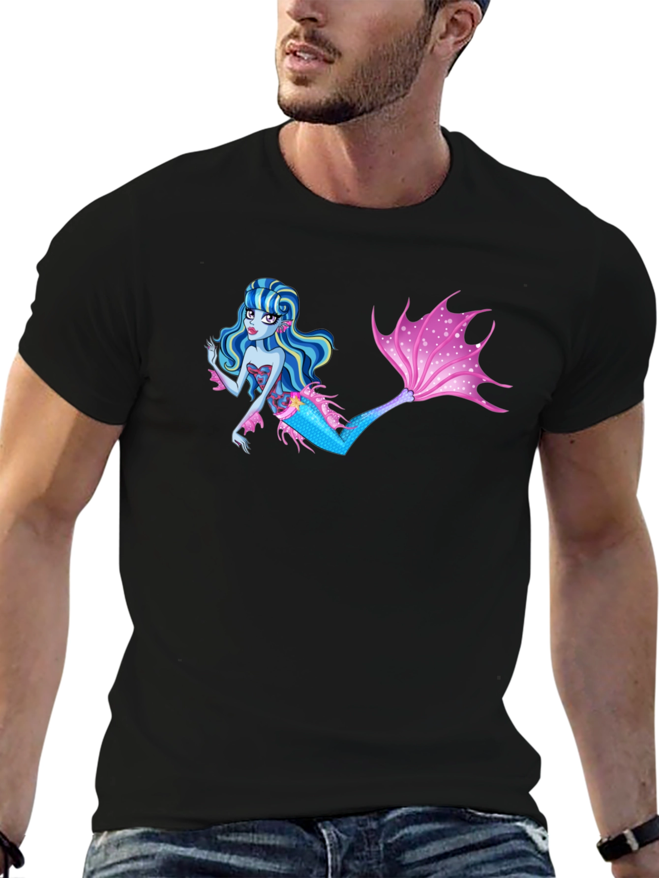 Mermaid Graphic Black T-Shirt