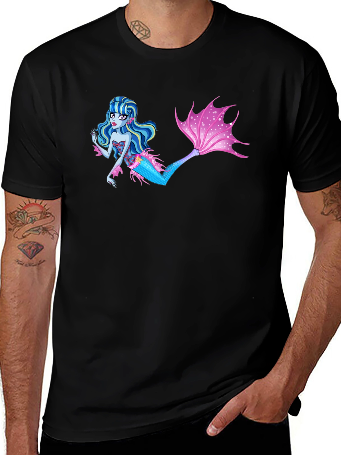Mermaid Graphic Black T-Shirt