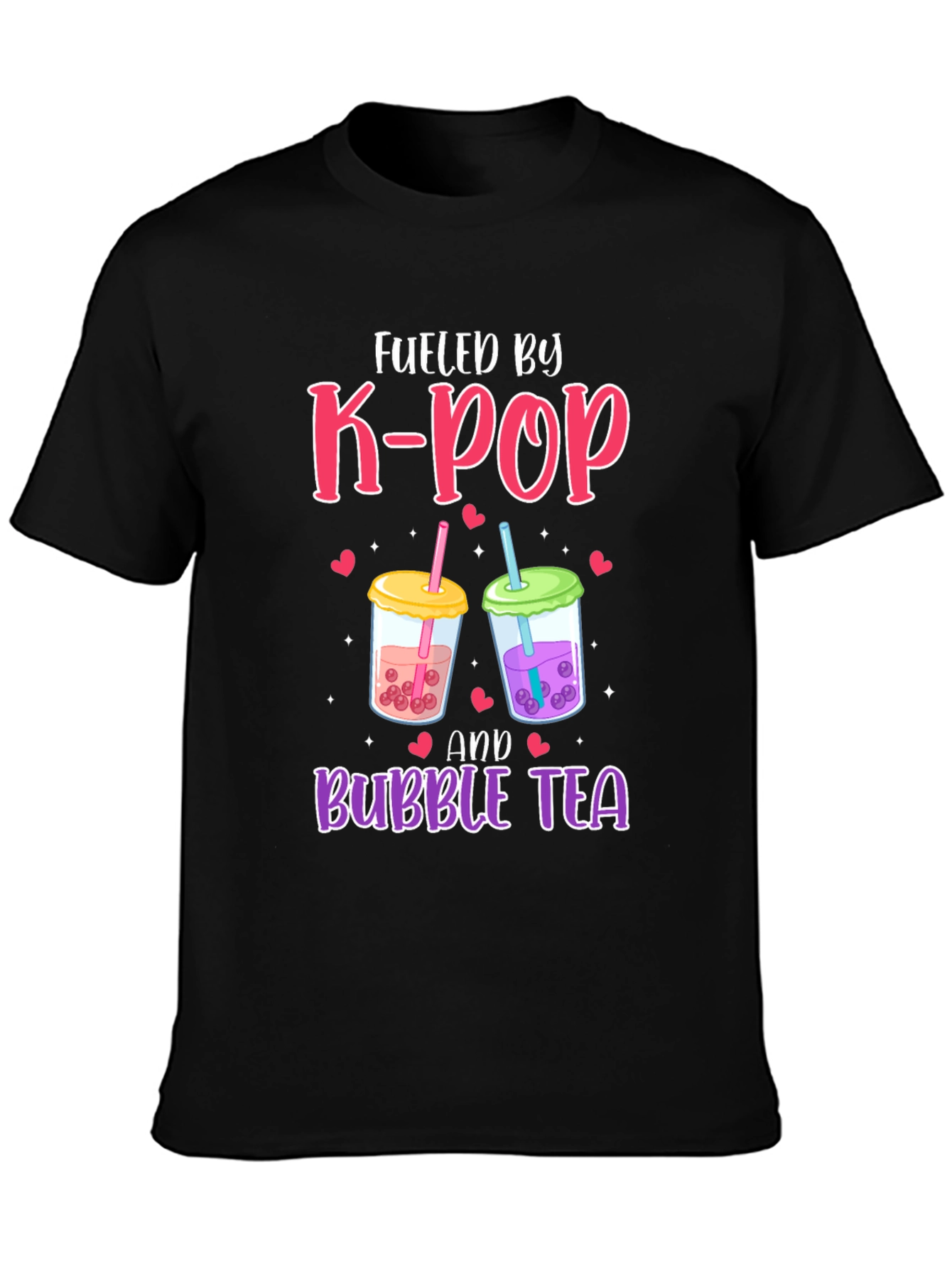Fueled By K-Pop and Bubble Tea Black T-Shirt