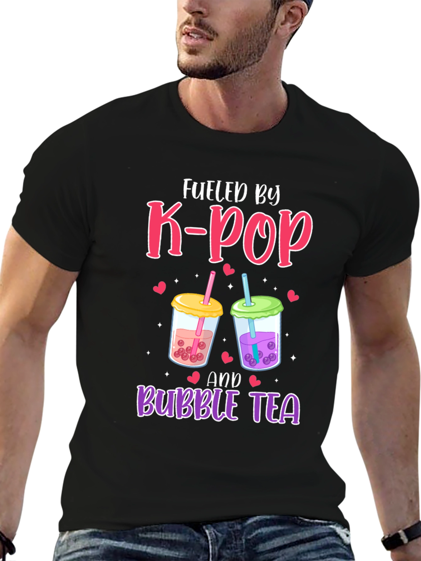 Fueled By K-Pop and Bubble Tea Black T-Shirt