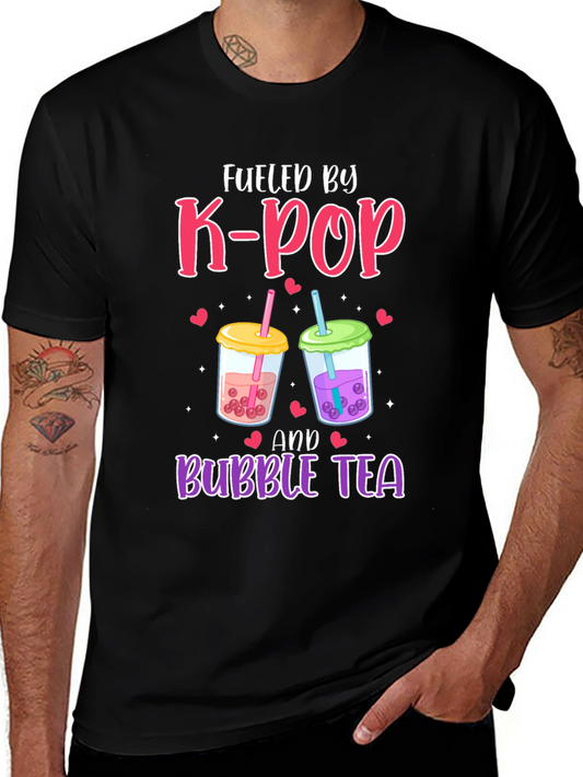 Fueled By K-Pop and Bubble Tea Black T-Shirt