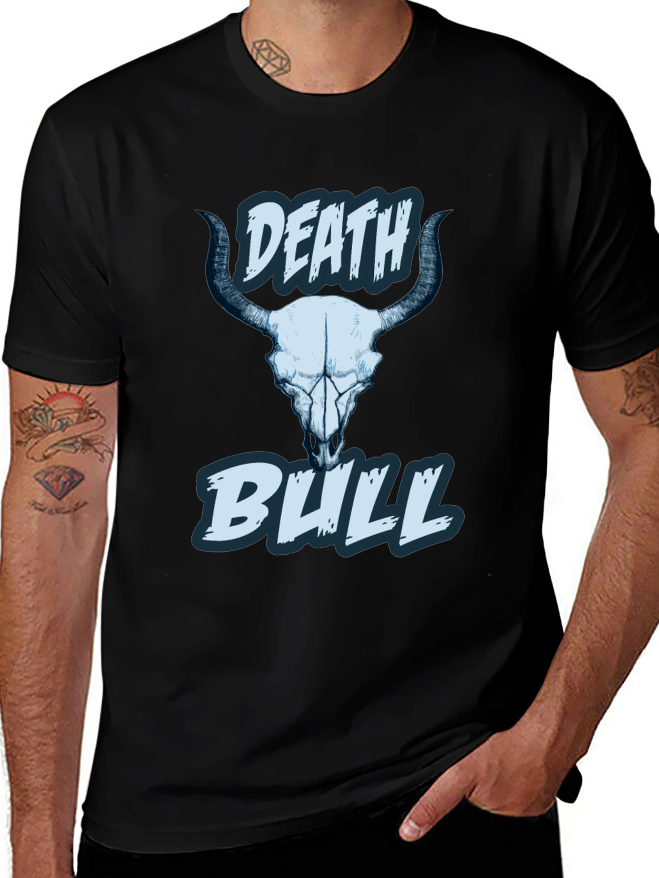 Death Bull Graphic Tee - Black Skull Design