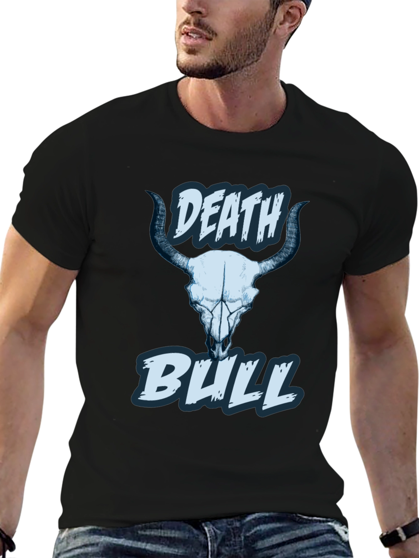 Death Bull Graphic Tee - Black Skull Design