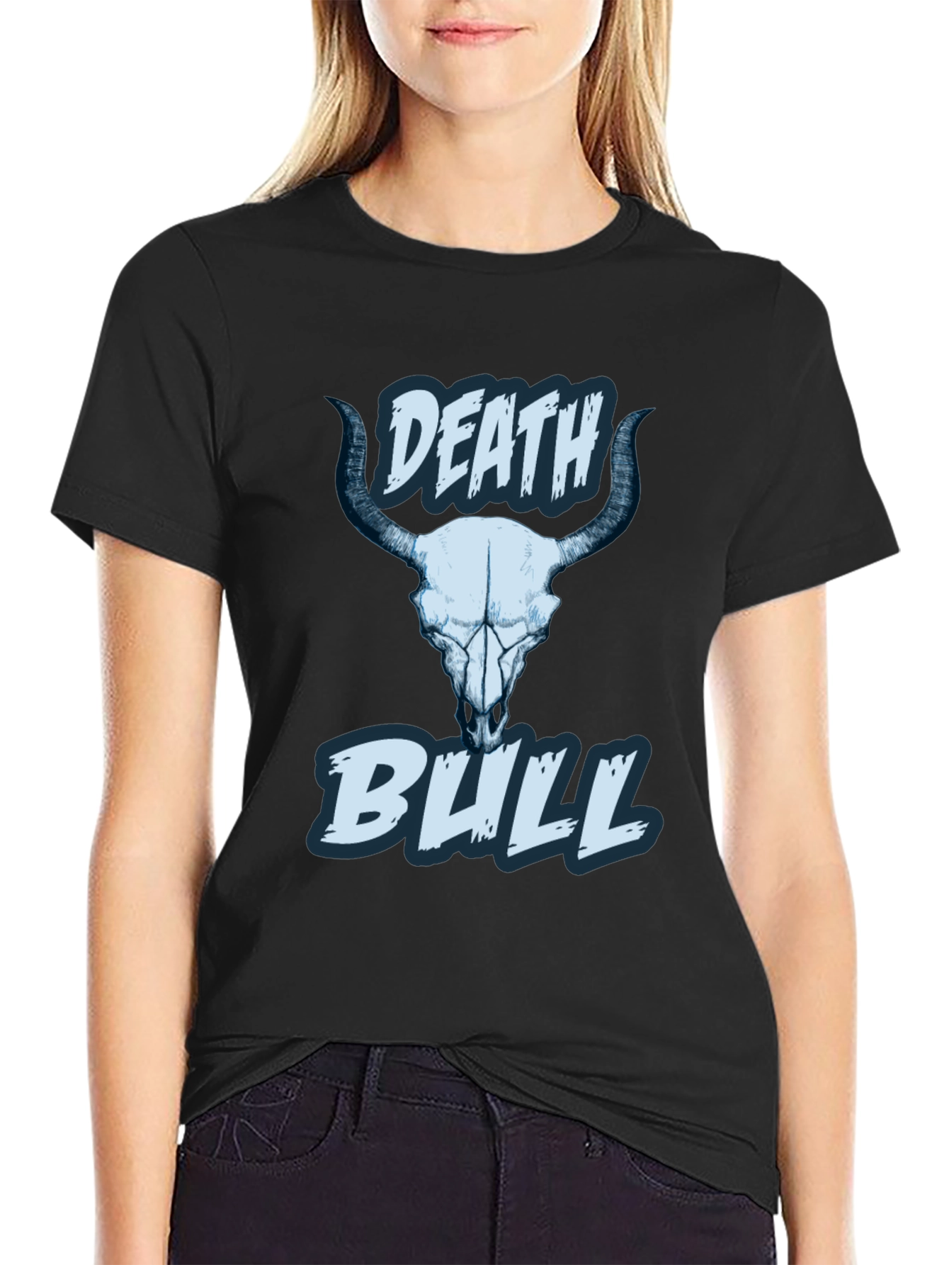 Death Bull Graphic Tee - Black Skull Design