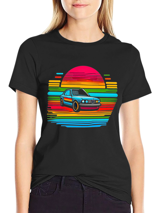 Retro Car Sunset T-Shirt - Black
