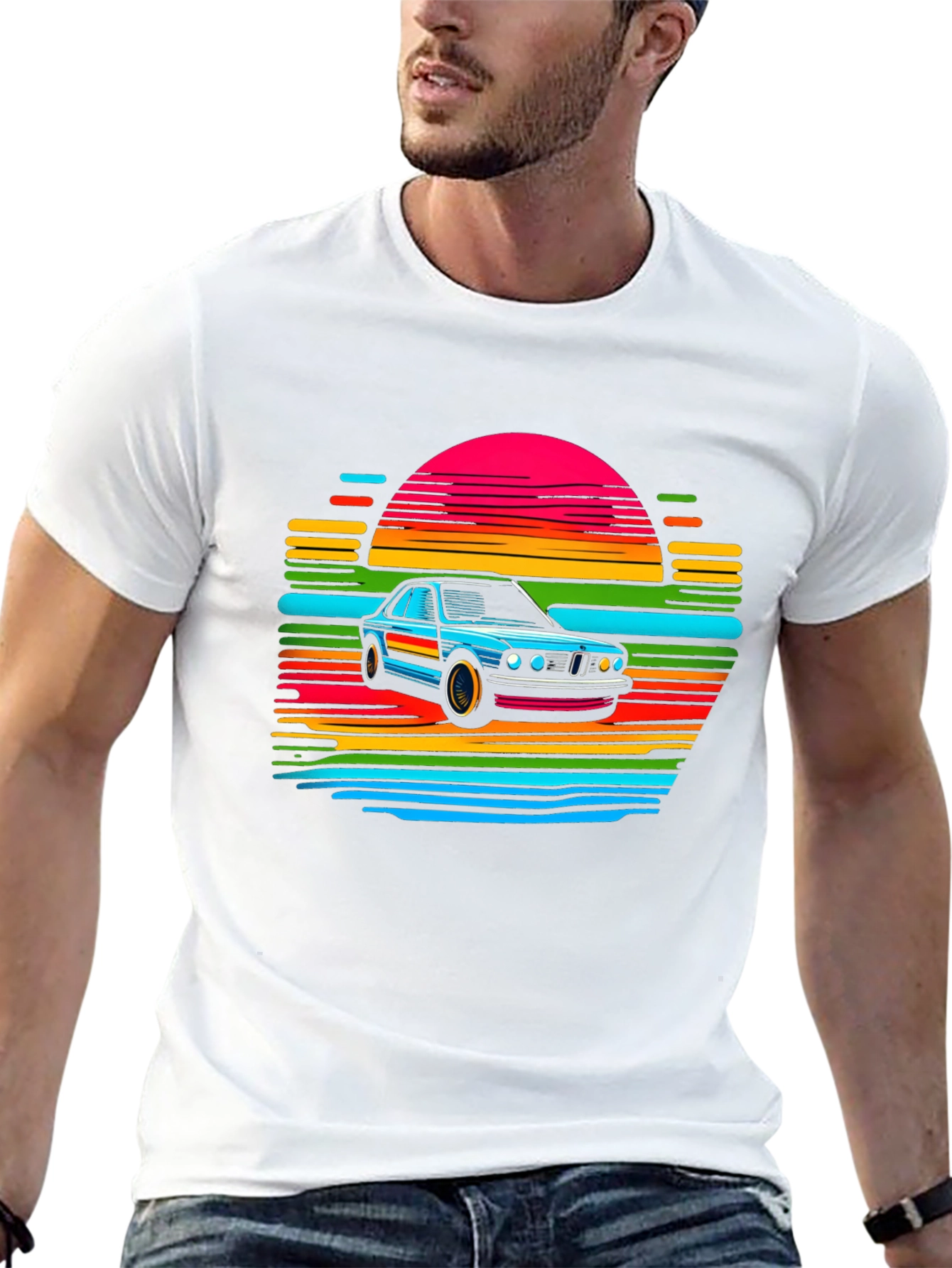 Retro Car Sunset T-Shirt - Black