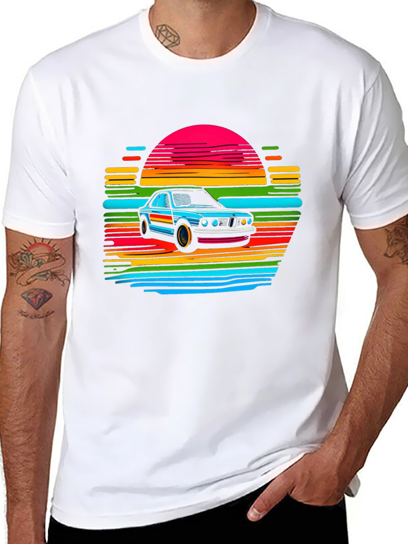 Retro Car Sunset T-Shirt - Black