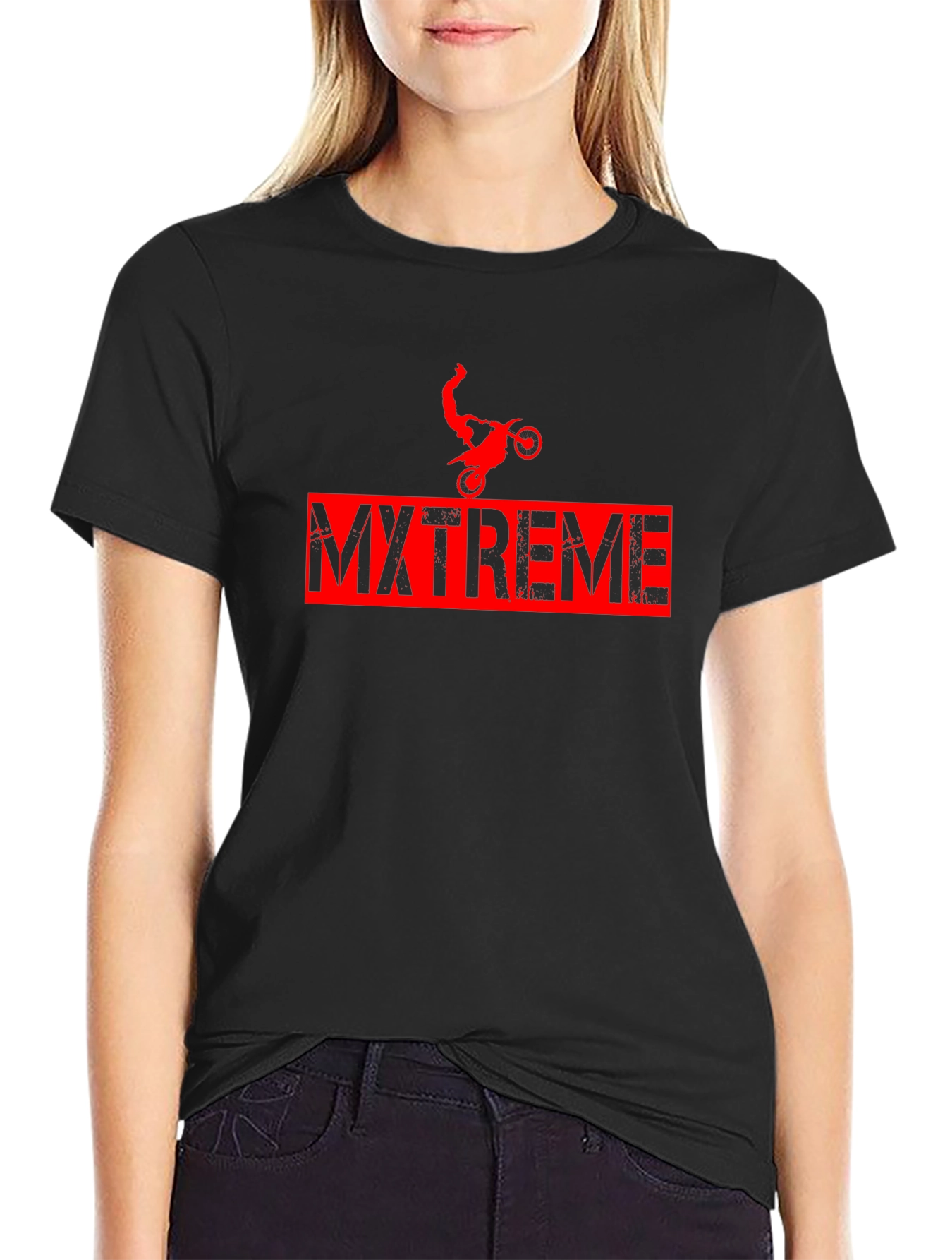 MXTREME Black Graphic Tee - Motocross Stunt Design