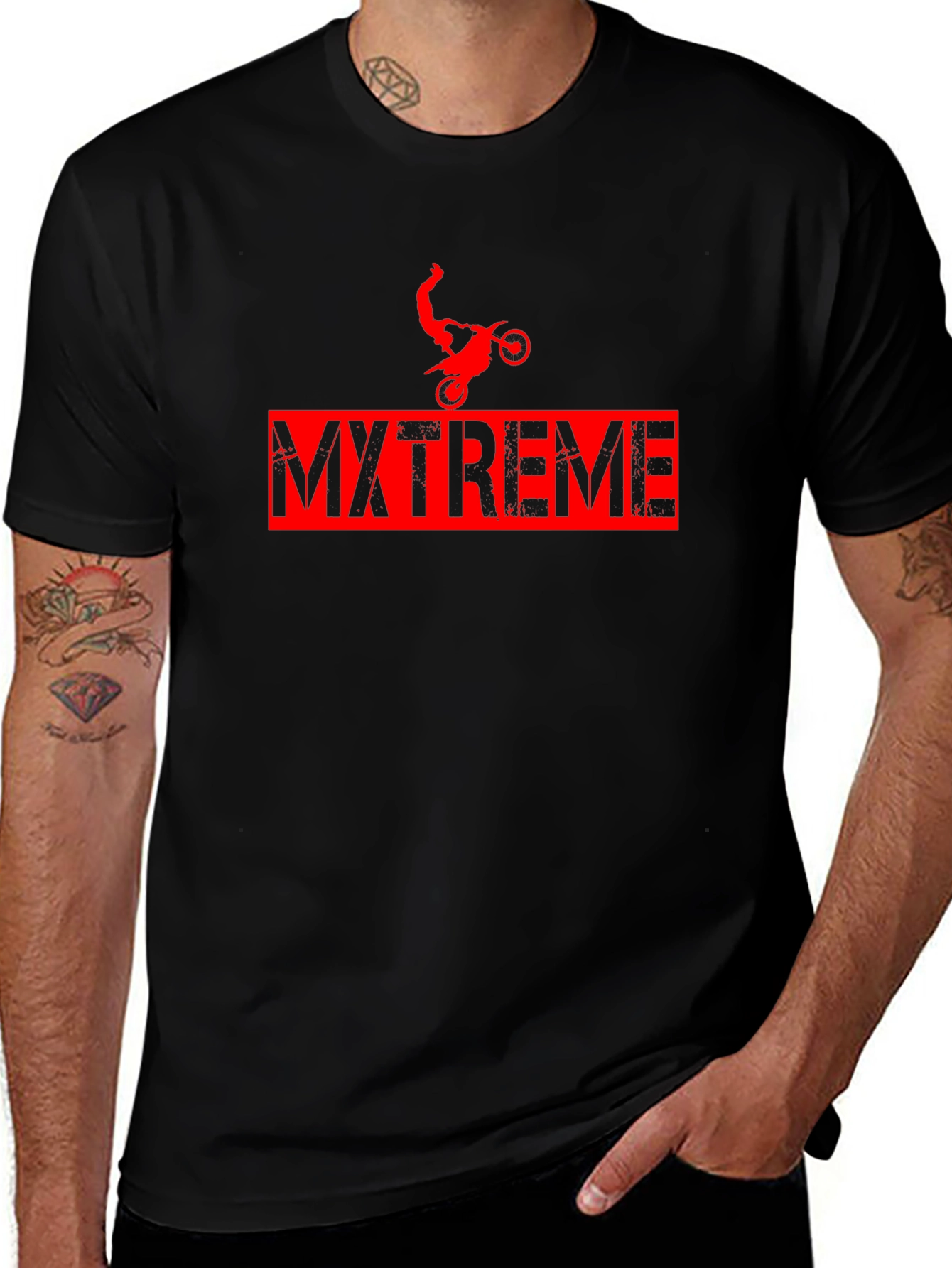 MXTREME Black Graphic Tee - Motocross Stunt Design