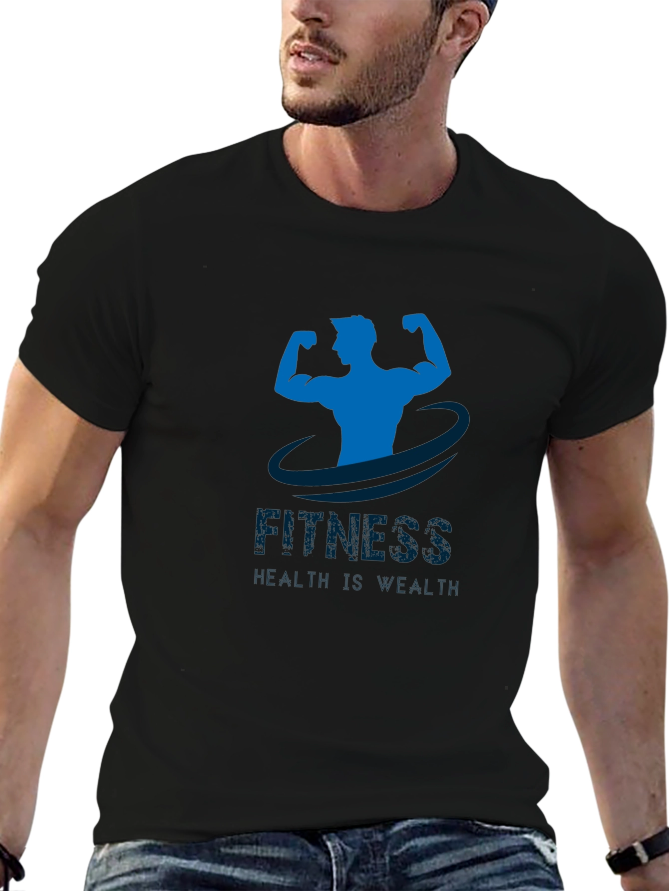 Fitness Graphic Print Tee - Black