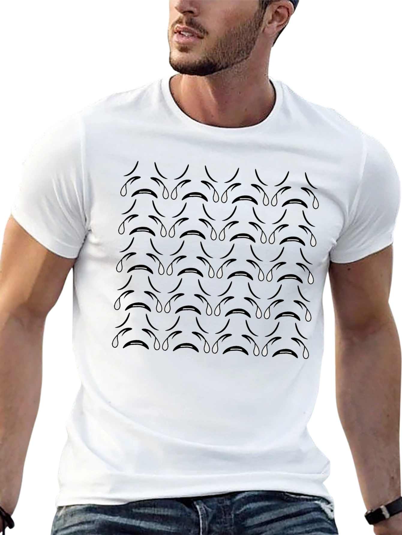 Tearful Pattern Black Tee - Modern Graphic Print Shirt