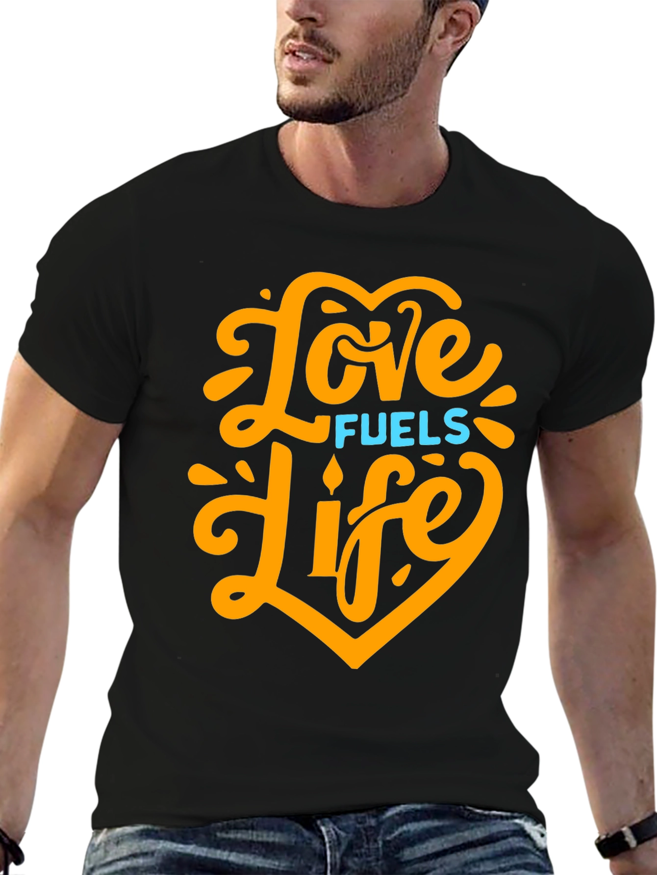 Love Fuels Life Black Graphic T-Shirt