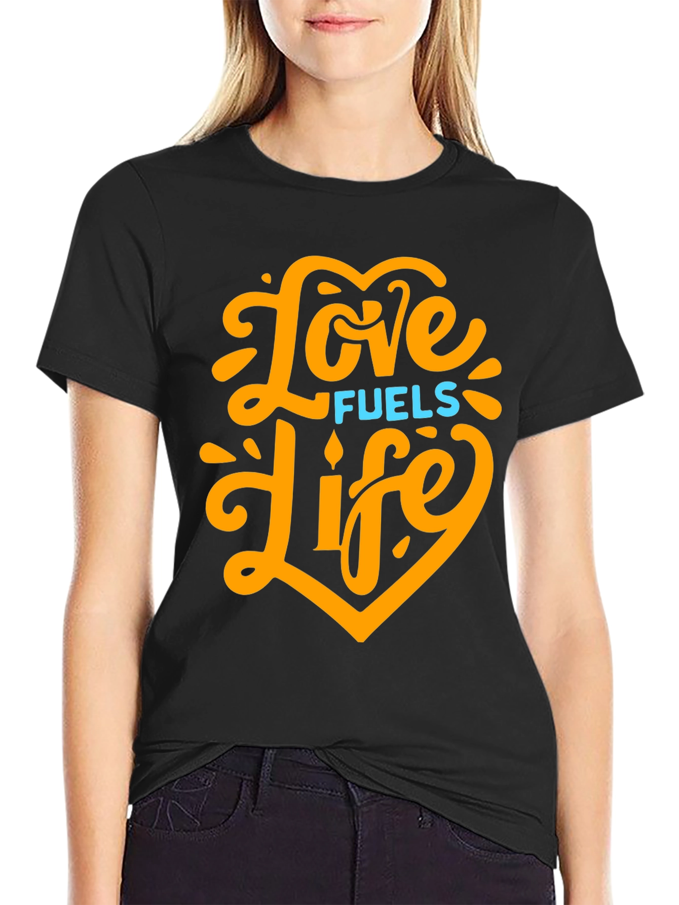 Love Fuels Life Black Graphic T-Shirt