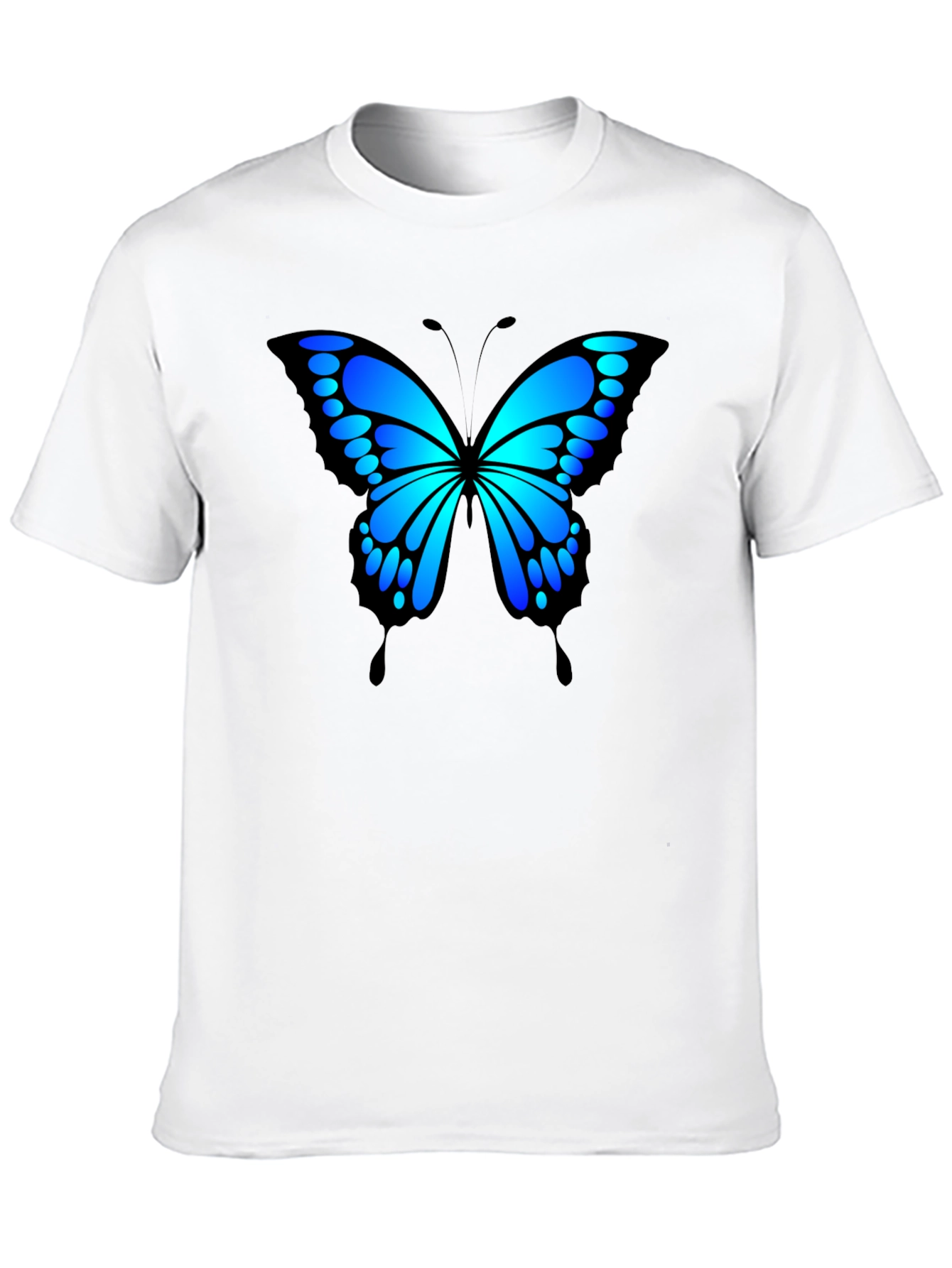 Blue Butterfly Graphic Black T-Shirt