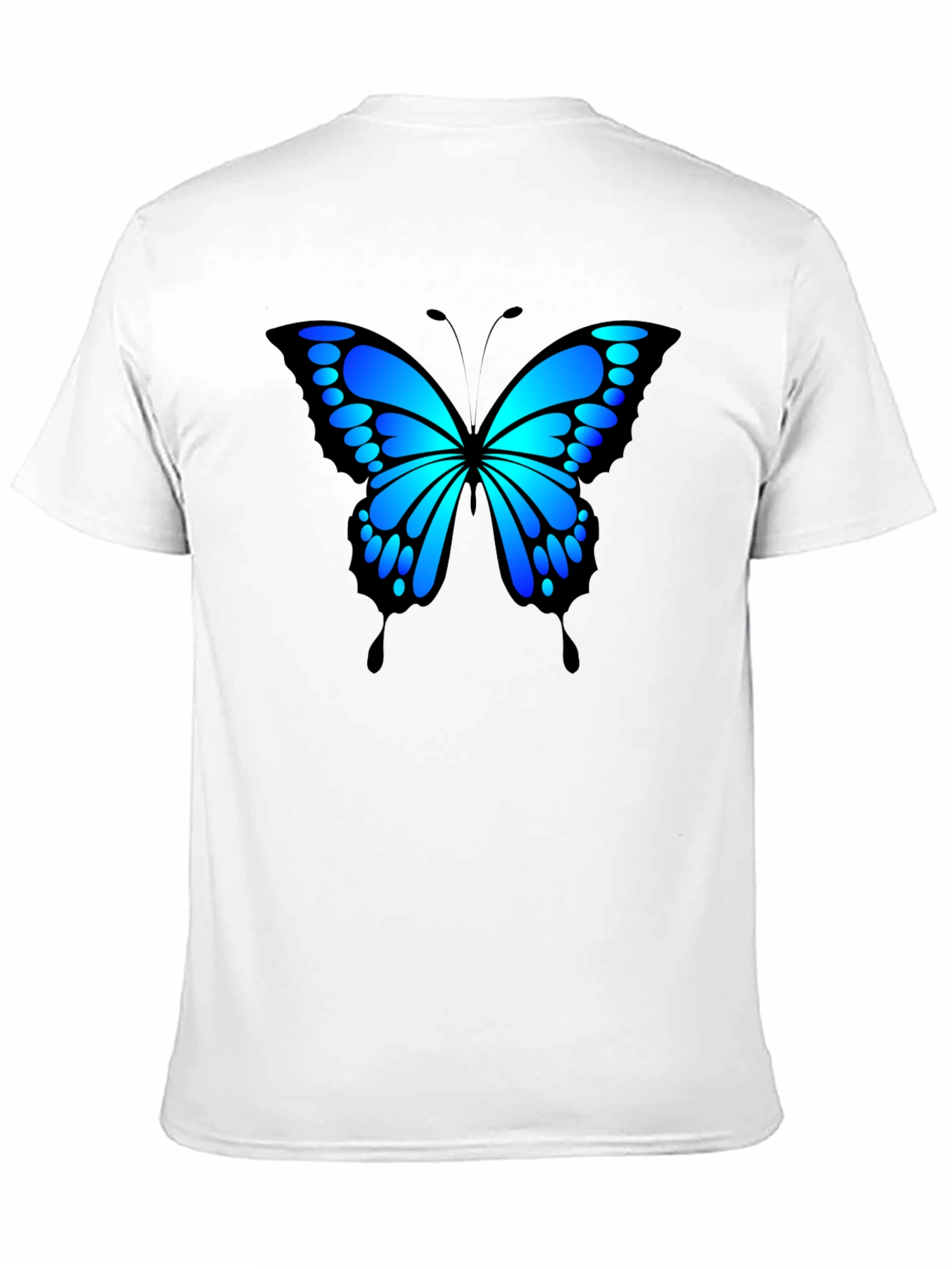 Blue Butterfly Graphic Black T-Shirt