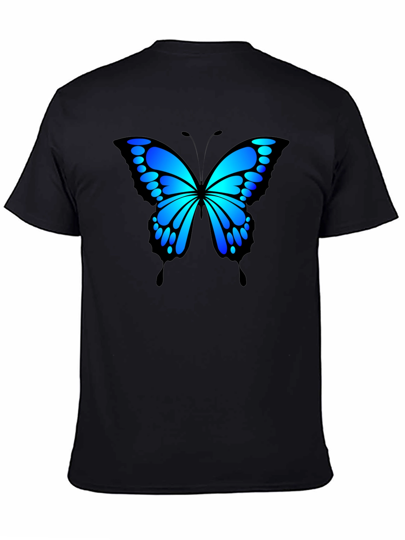 Blue Butterfly Graphic Black T-Shirt