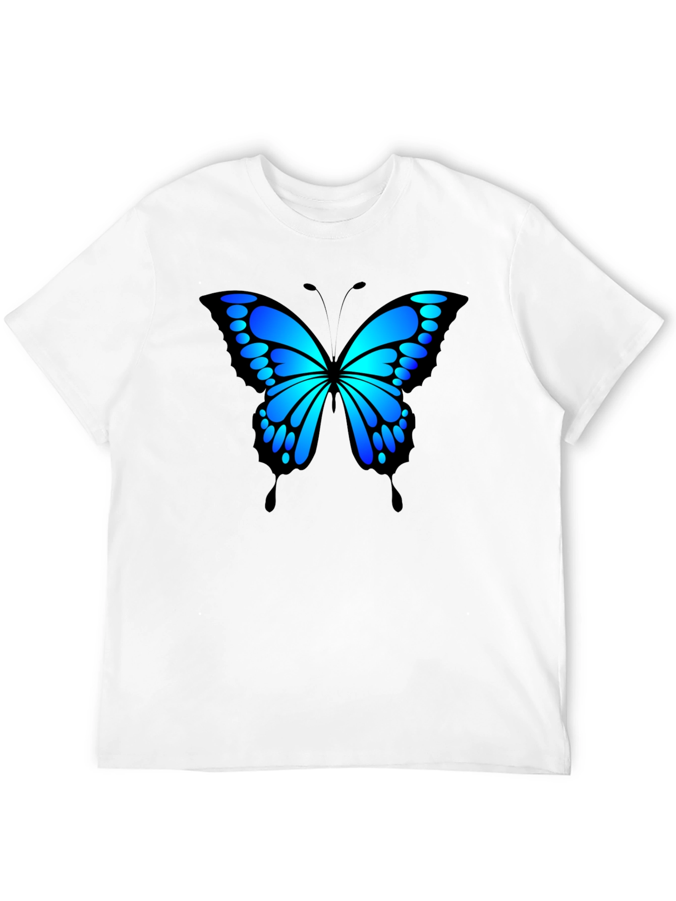 Blue Butterfly Graphic Black T-Shirt