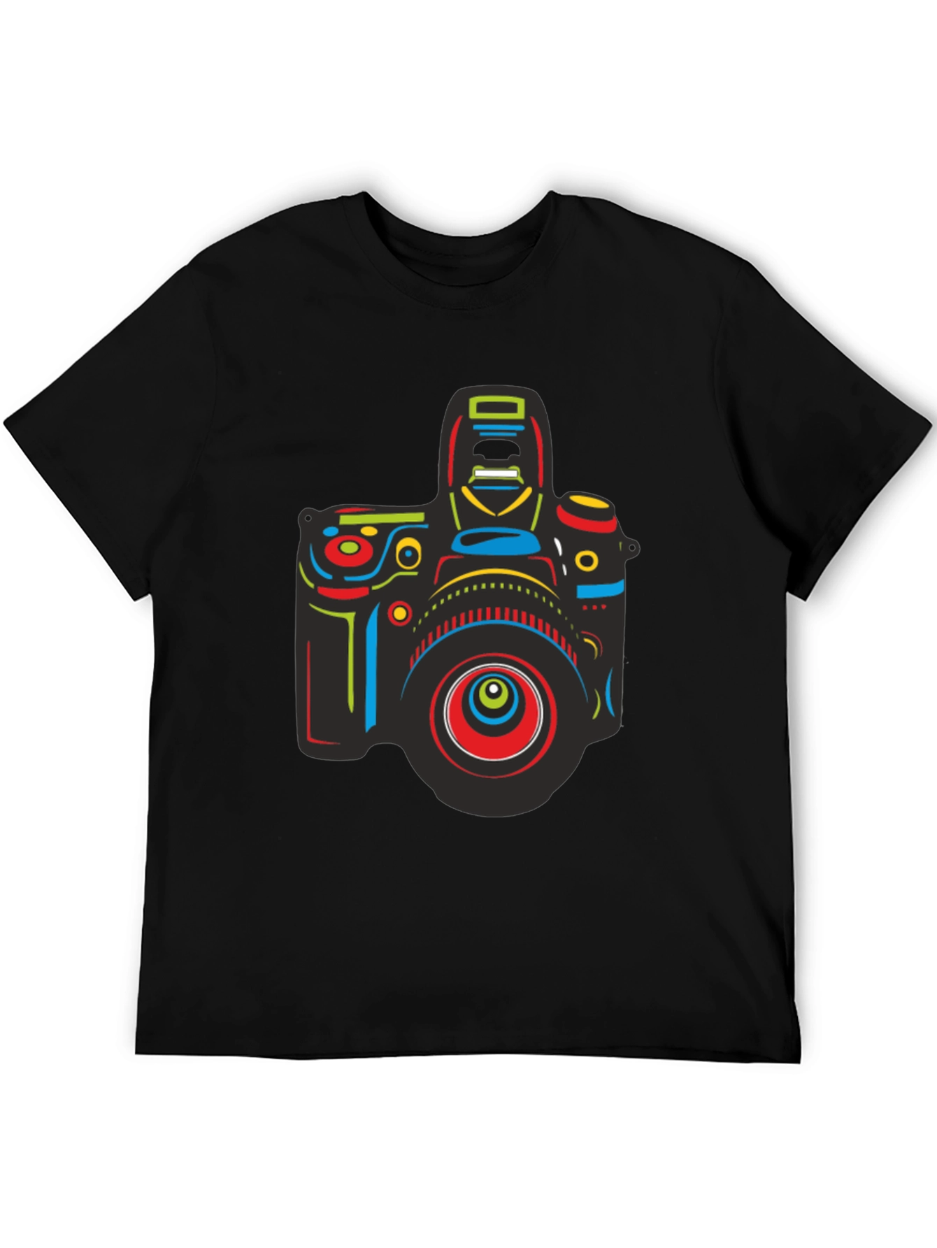 Neon Camera Graphic Tee - Black Cotton