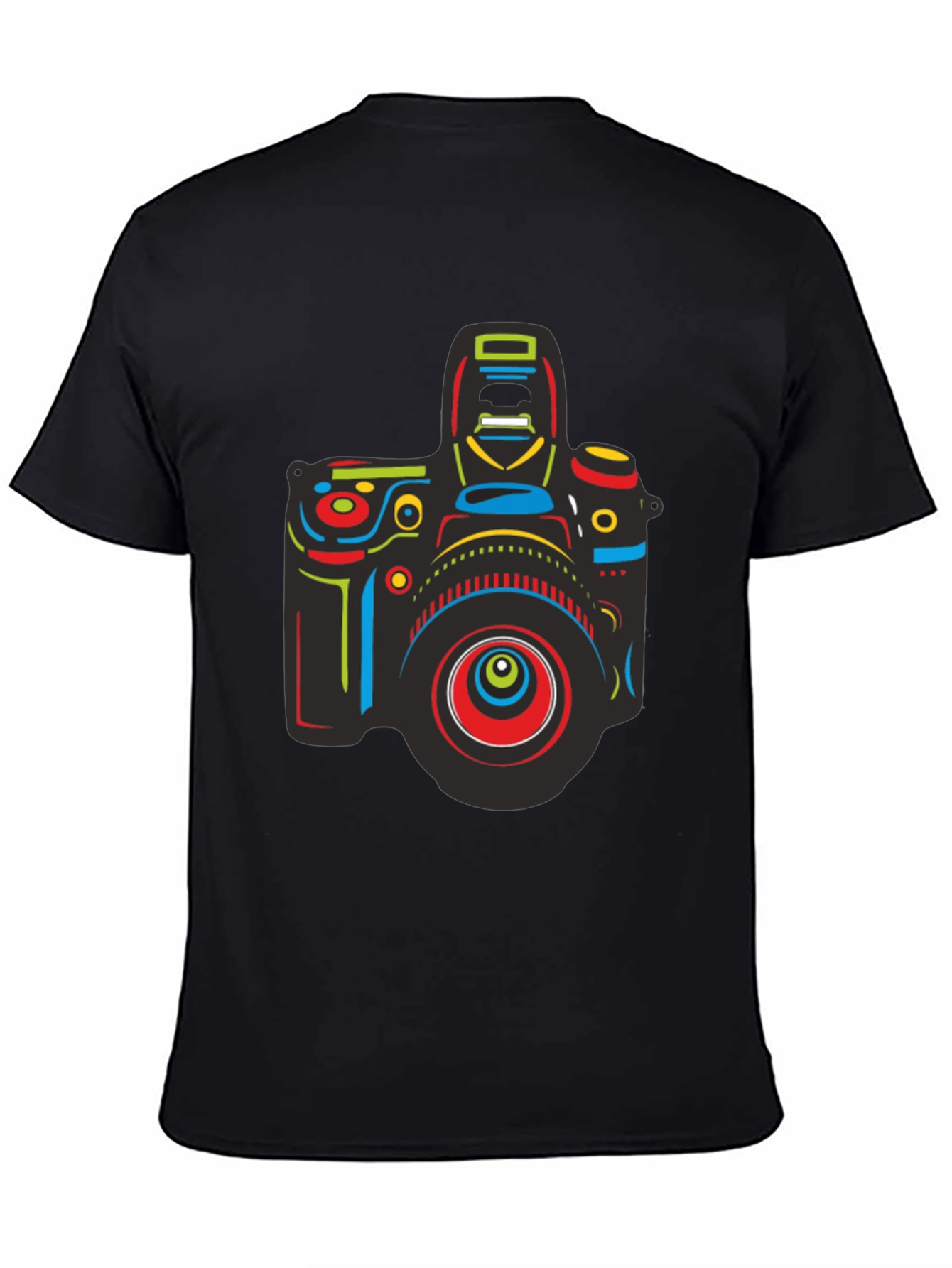 Neon Camera Graphic Tee - Black Cotton