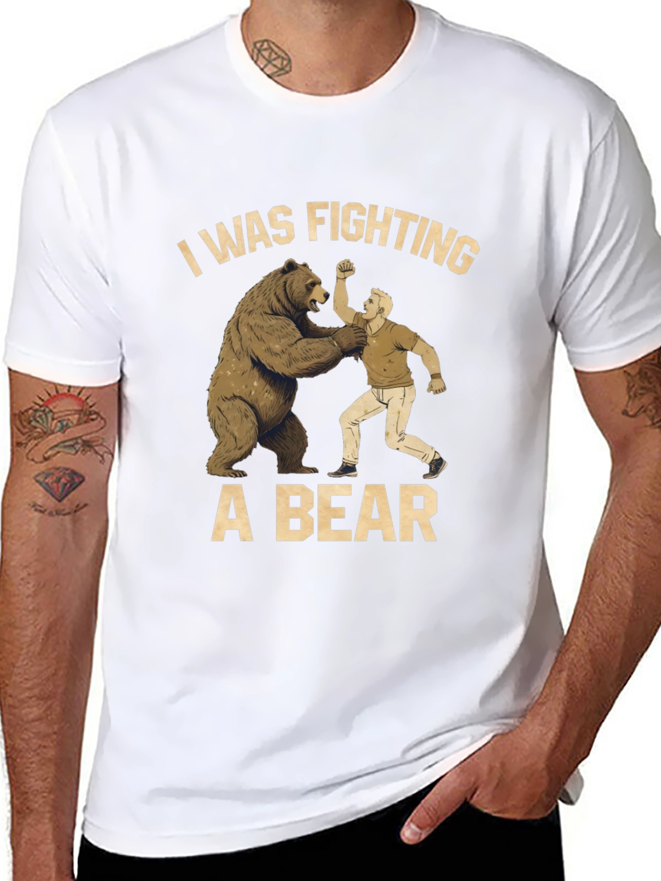 Fighting a Bear T-Shirt - Mens Black Graphic Tee