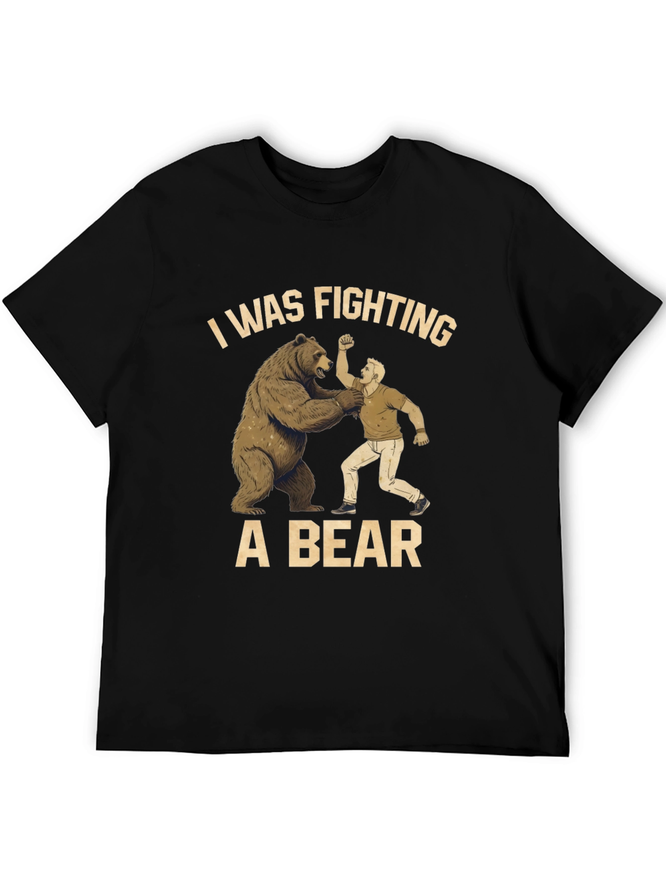 Fighting a Bear T-Shirt - Mens Black Graphic Tee