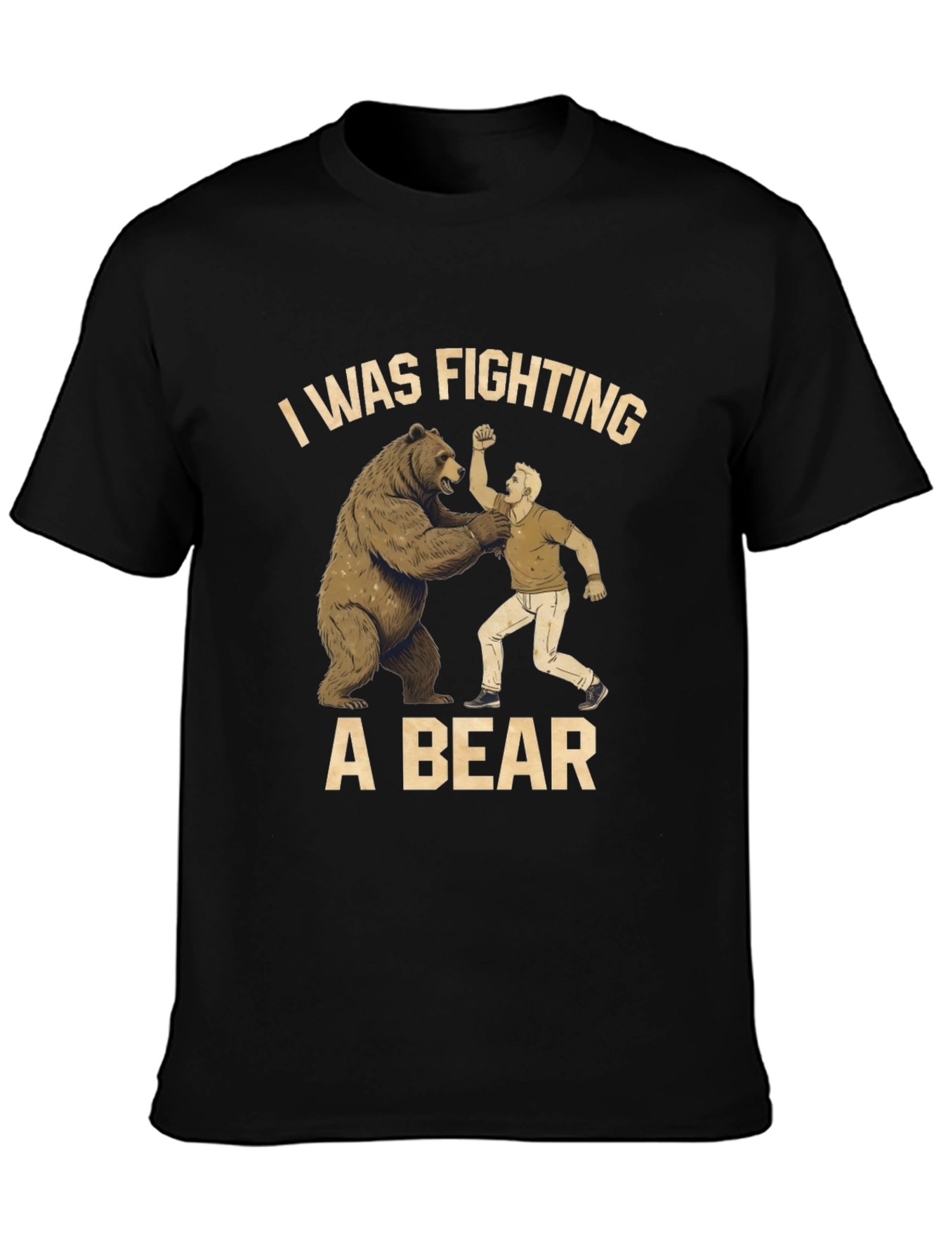 Fighting a Bear T-Shirt - Mens Black Graphic Tee