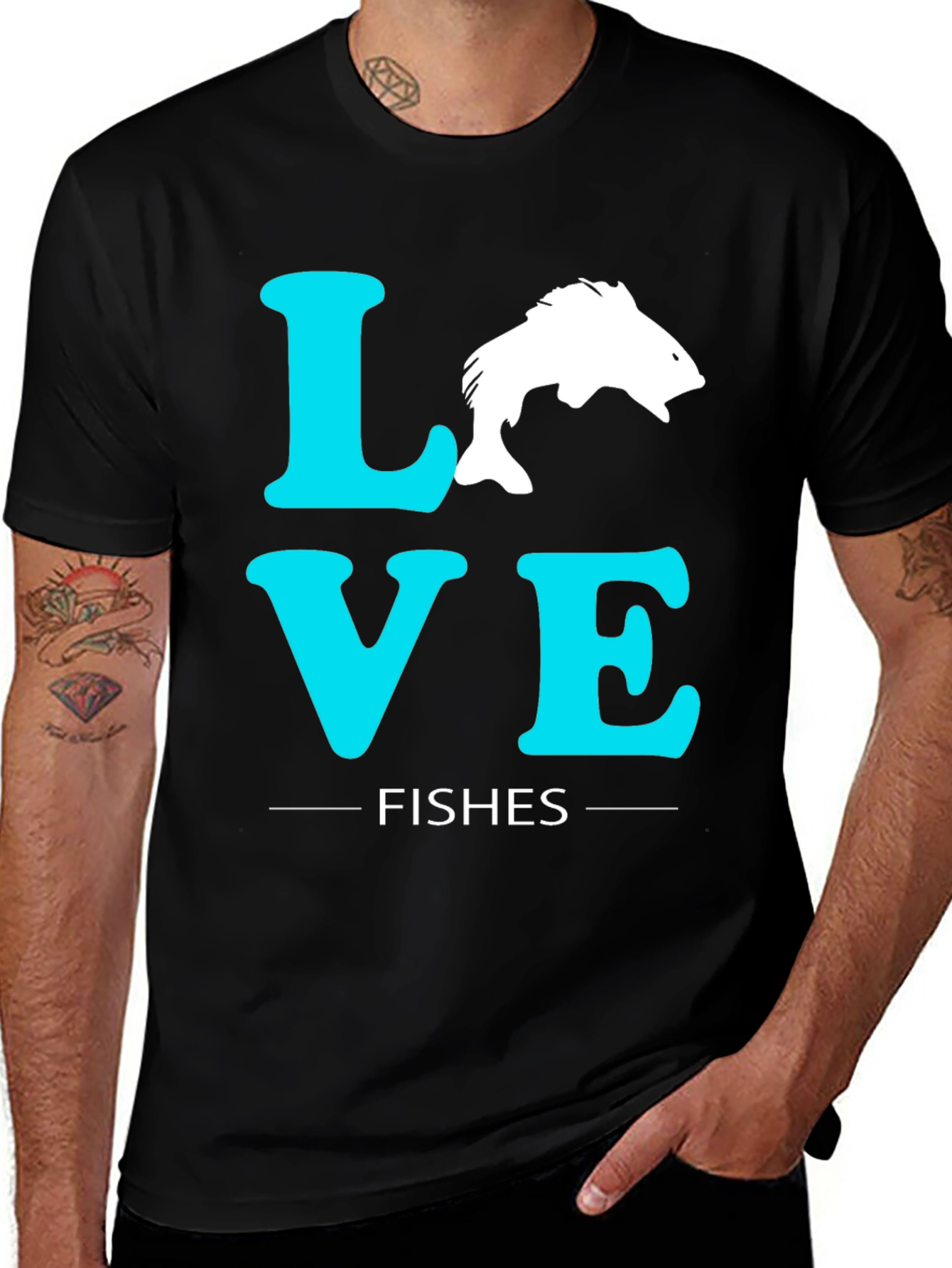 Love Fishes Graphic Tee - Black Cotton T-Shirt