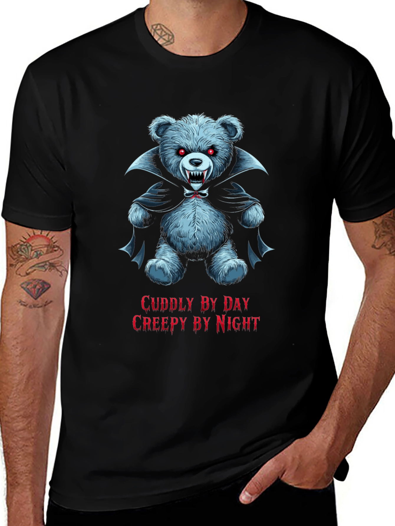 Cuddly By Day Creepy By Night Bear T-Shirt