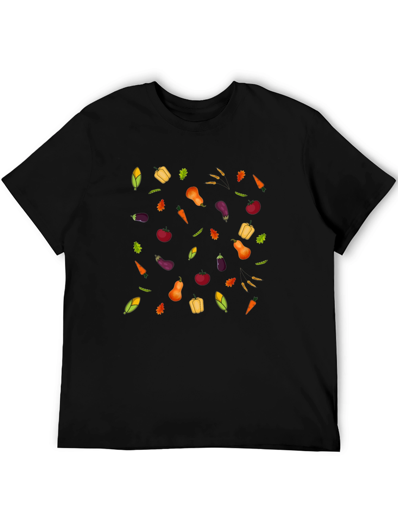 Harvest Vegetable Print Black T-Shirt