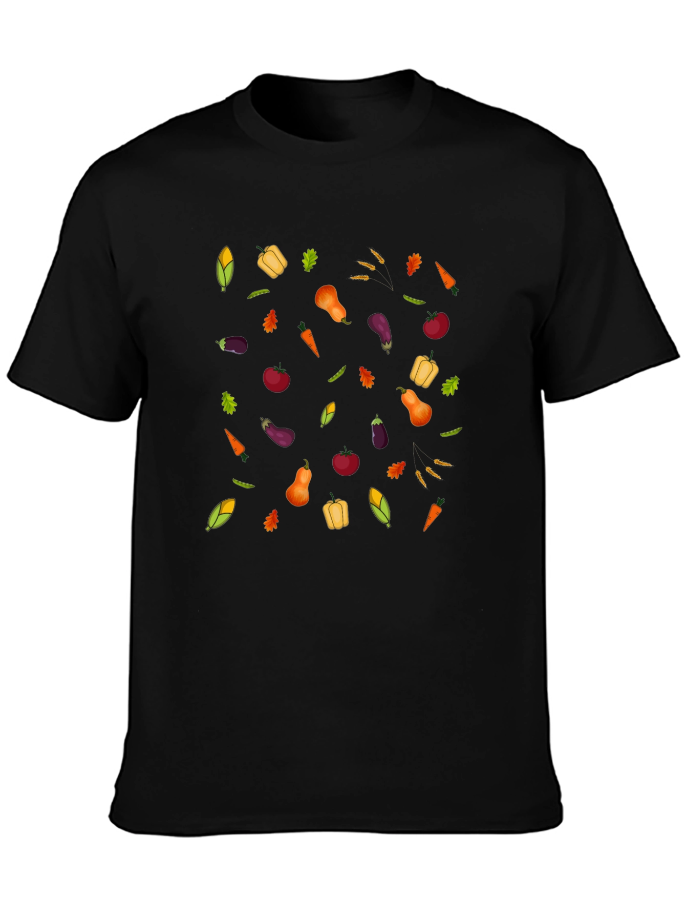 Harvest Vegetable Print Black T-Shirt