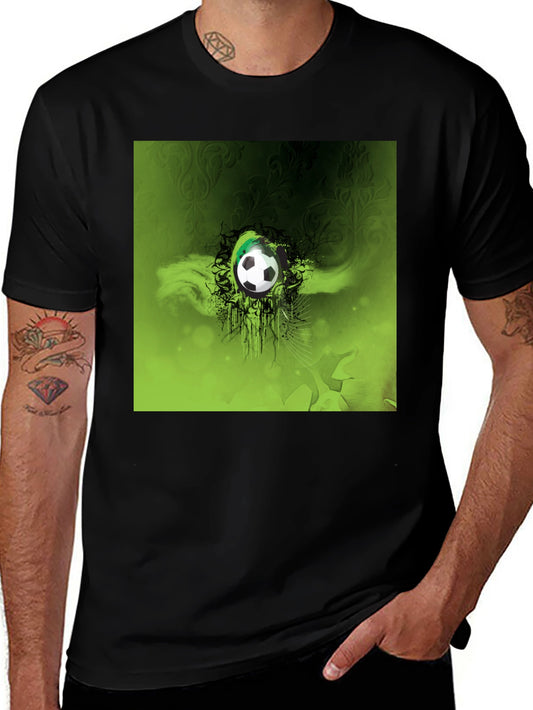 Green Soccer Ball Graphic Black T-Shirt