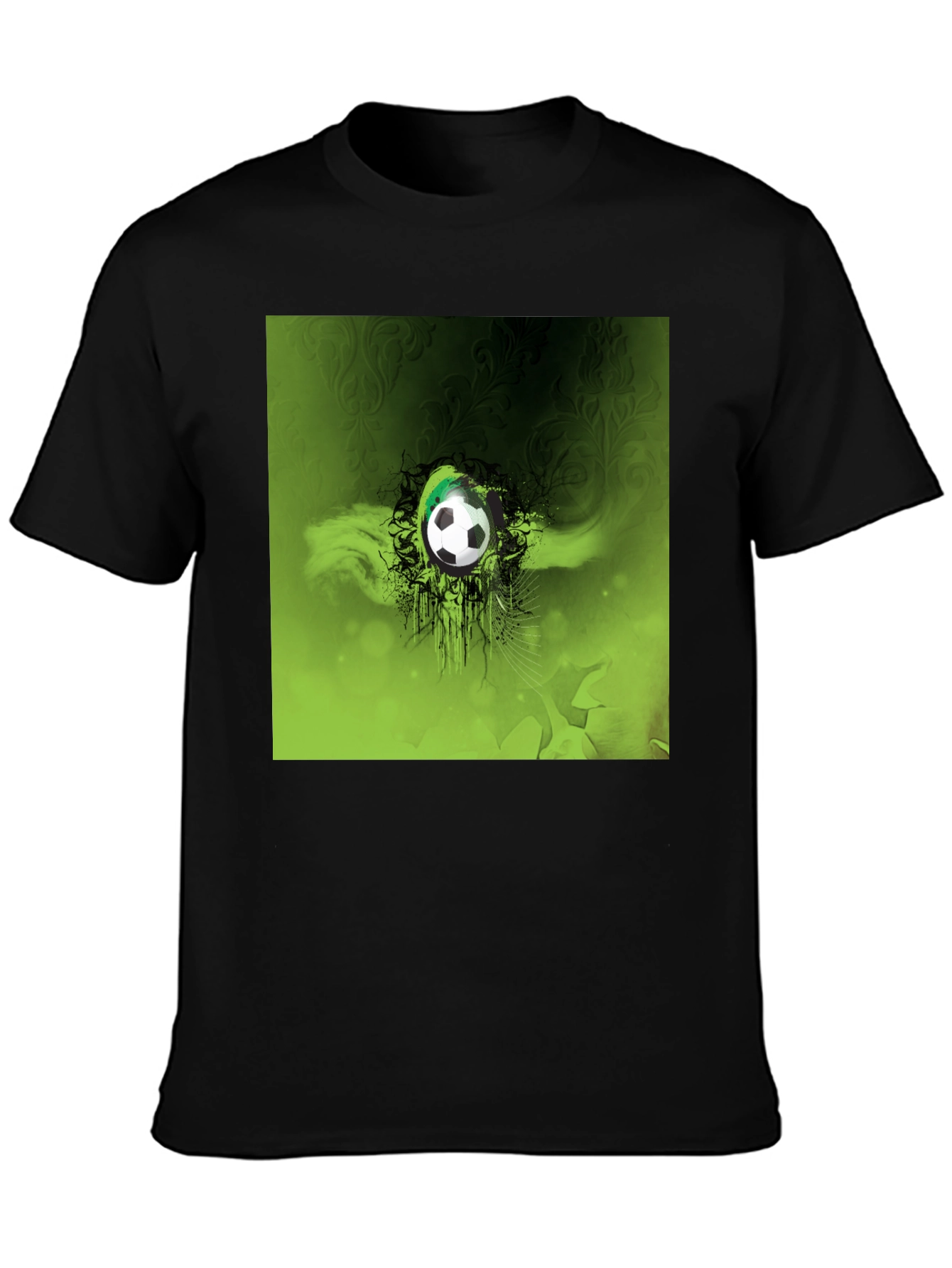 Green Soccer Ball Graphic Black T-Shirt