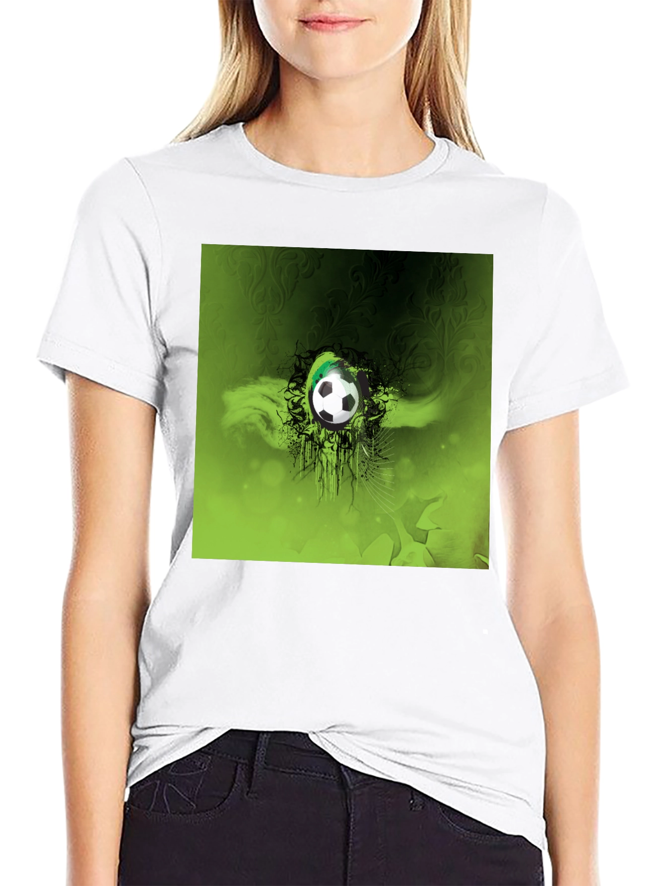 Green Soccer Ball Graphic Black T-Shirt